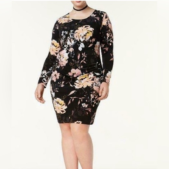 INC International Concepts Peony Garden Floral Bodycon Dress Black Size 2X - Picture 2 of 8